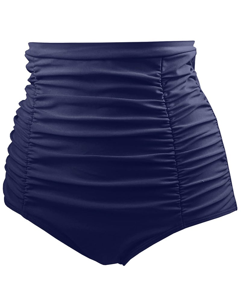 Tempt Me Women's High Waisted Swimsuit Bottom Navy Blue Tummy Control Ruched Bikini Bottom Vintage Swim Shorts Tankini Briefs M - Image 2
